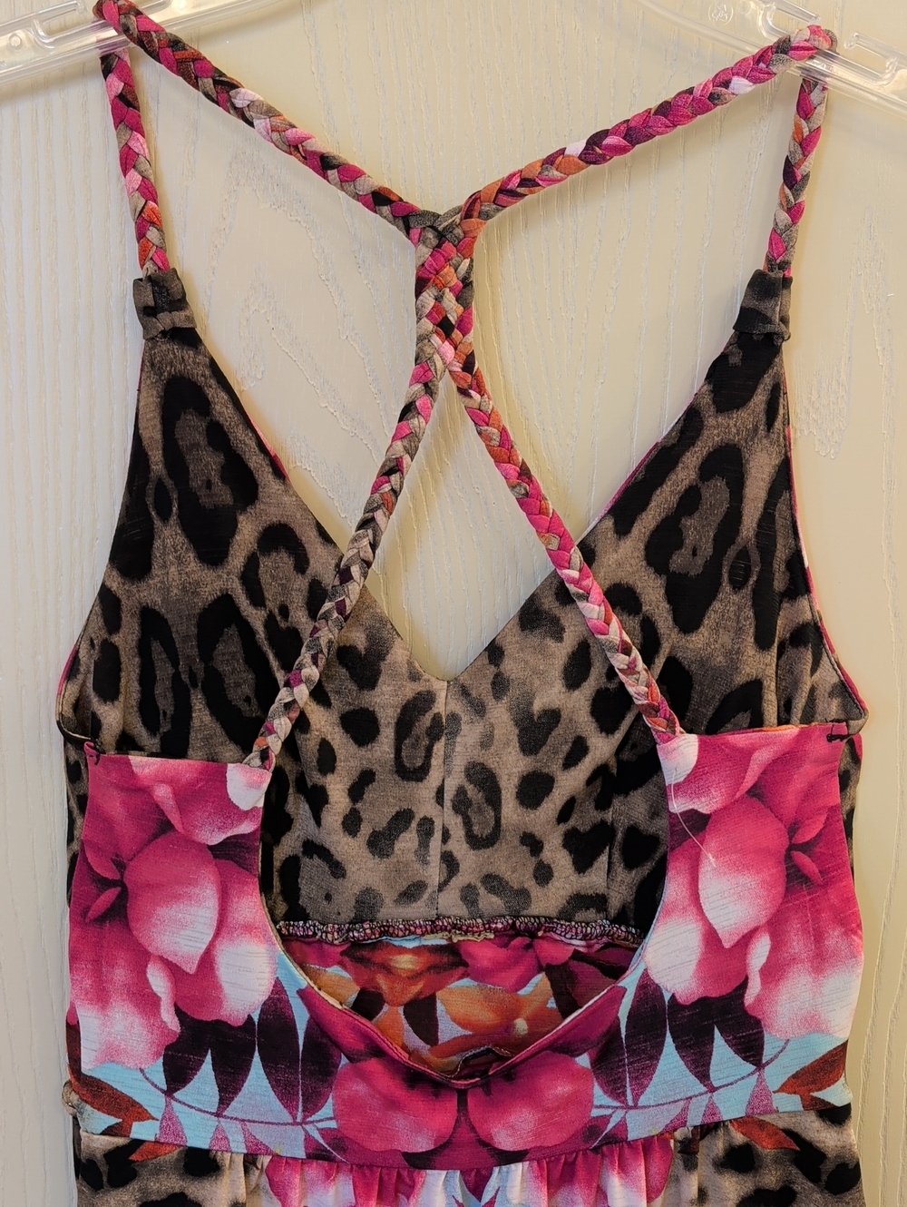 Bold Floral Leopard Print Halter Top | Pink Tropical Boho Y2K Summer Small - Picture 4 of 10